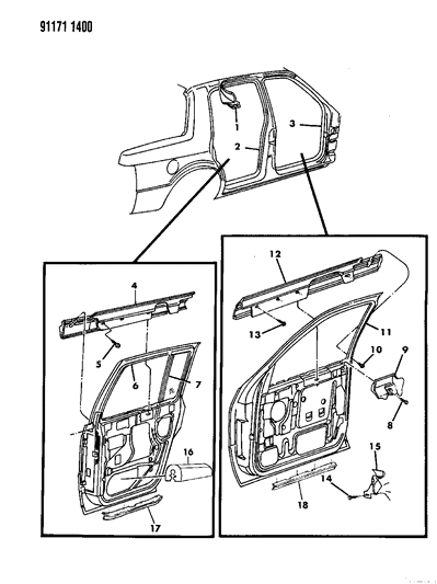 1991 Dodge Spirit Weatherstrip On Body Diagram for 4520966