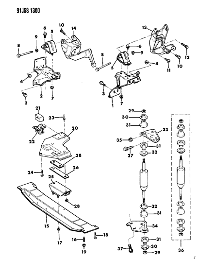 1992 Jeep Cherokee Alternator Nut, Upper Diagram for 6502135