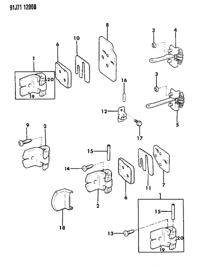 1992 Jeep Comanche Hinges - Door Front & Rear Diagram