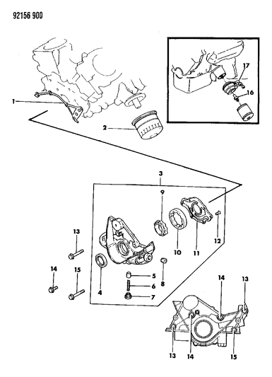 1992 Chrysler LeBaron GTC Oil Pump & Oil Filter Diagram