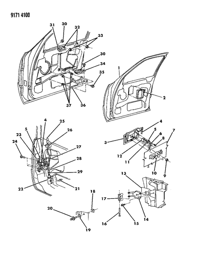 1989 Chrysler New Yorker Door, Front Shell, Handles And Locks Diagram