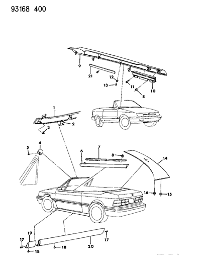 1993 Dodge Shadow Mouldings - Unique To Convertible Diagram