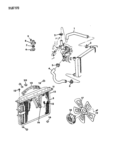 1993 Jeep Grand Wagoneer Radiator & Related Parts Diagram 2 - Thumbnail