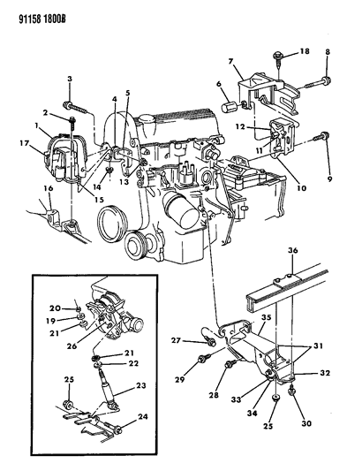 1991 Chrysler LeBaron Sedan Engine Mounting Diagram 1 - Thumbnail
