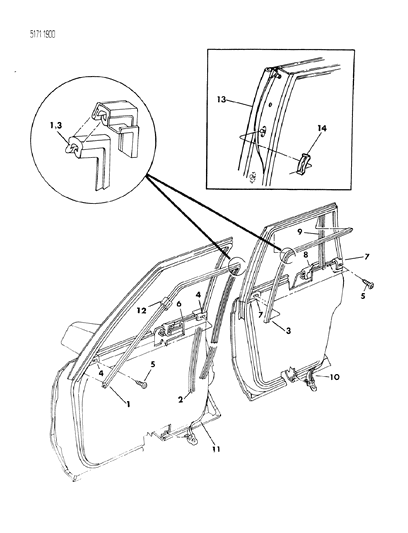 1985 Chrysler Executive Limousine Weatherstrip, Front Door, Right Diagram for 4040732