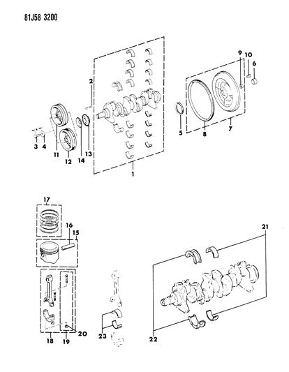 1986 Jeep Wrangler Crankshaft , Flywheel And Piston Diagram 1 - Thumbnail