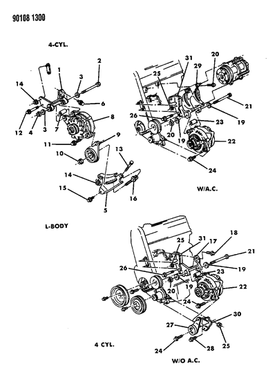 1990 Chrysler New Yorker Base Model Alternator & Mounting Diagram 2 - Thumbnail