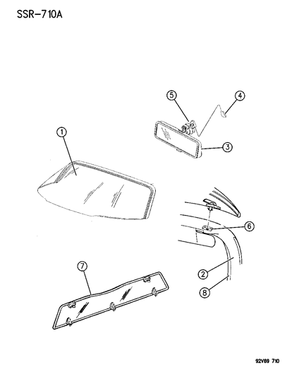 1994 Dodge Viper Glass - Windshield Frame & Mirror Diagram