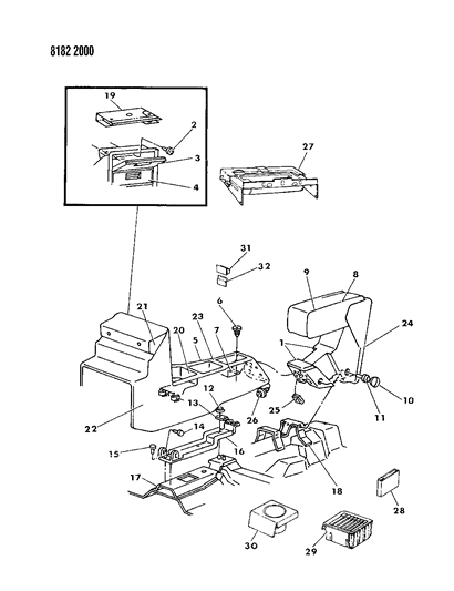 1988 Chrysler LeBaron Base Console & Arm Rest Diagram