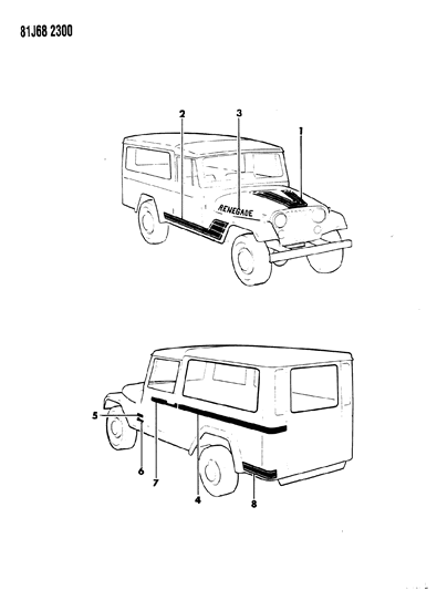 1986 Jeep Wrangler Decals, Exterior Diagram 14 - Thumbnail