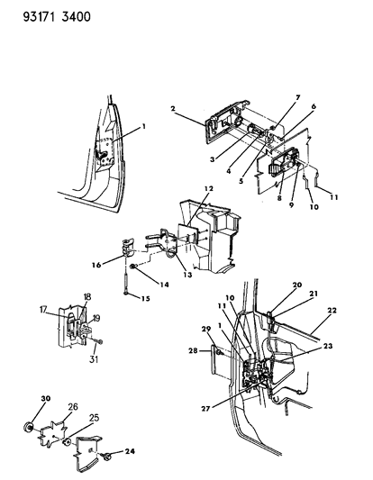 1993 Chrysler Imperial Door, Front Shell, Glass And Controls Diagram