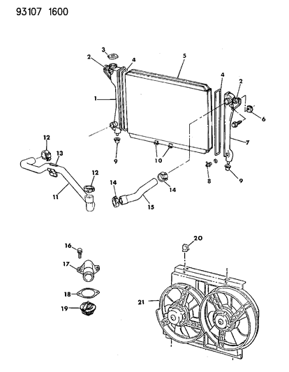 1993 Chrysler New Yorker Salon Radiator & Related Parts Diagram 3 - Thumbnail