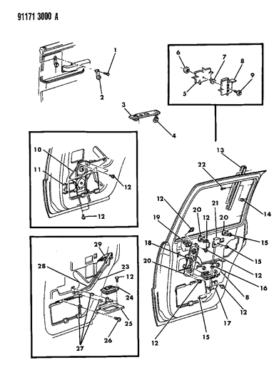 1991 Chrysler New Yorker Salon Door, Rear Glass, Regulators And Controls Diagram
