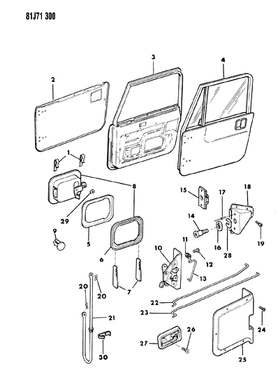 1986 Jeep Wrangler Doors, Full, Front Handles, Latches, Rods Diagram 2 - Thumbnail
