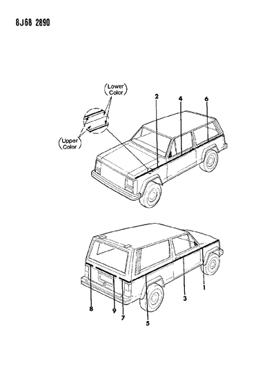 1987 Jeep Cherokee Decals, Exterior Diagram 2 - Thumbnail