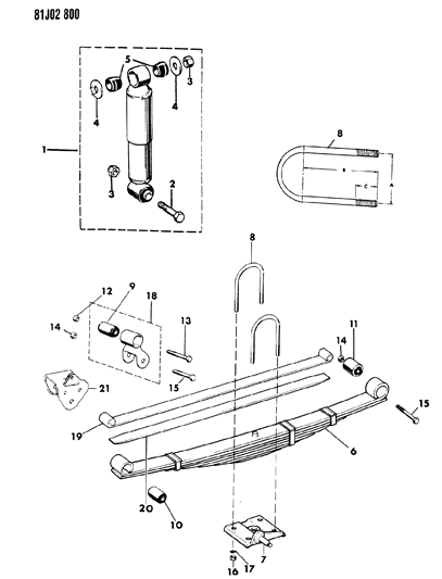 1986 Jeep J20 Front Spring & Shock Absorber Diagram