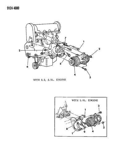 1989 Chrysler TC Maserati A/C Compressor Mounting Diagram 2 - Thumbnail