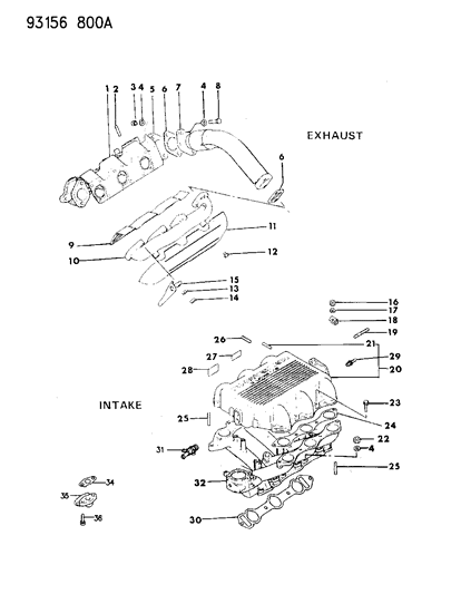 1993 Chrysler LeBaron GTC Manifolds - Intake & Exhaust Diagram 2 - Thumbnail