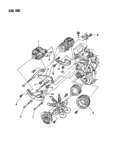 1989 Dodge Dakota Alternator & Mounting Diagram 2 - Thumbnail