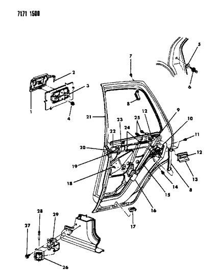1987 Dodge Shadow Door, Rear Shell, Handle & Control Diagram