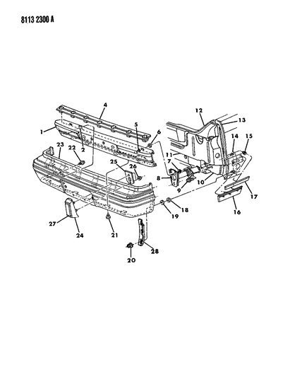1988 Dodge Dynasty Impact Strip, Rear Diagram for 4451227