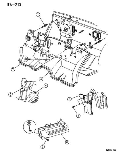 1994 Chrysler LeBaron Sedan Cowl Panel & Silencers Diagram