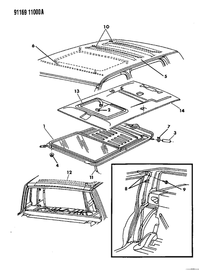 1991 Chrysler New Yorker Salon Sunroof & Roof Panel Diagram