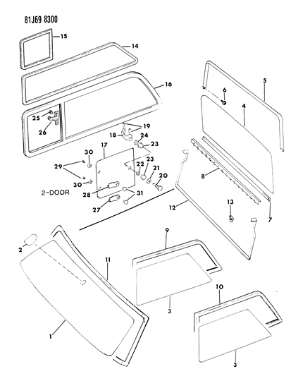 1986 Jeep Grand Wagoneer Weatherstrip Diagram for J5469531