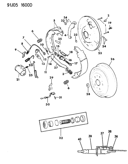 1992 Jeep Comanche Brakes, Rear Drum Diagram 1 - Thumbnail