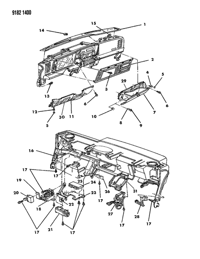 1989 Chrysler LeBaron GTC Instrument, Panel Bezels, Glovebox And Controls Diagram