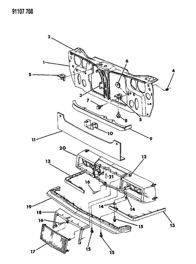 1991 Chrysler New Yorker Fifth Avenue Grille & Related Parts Diagram 1 - Thumbnail