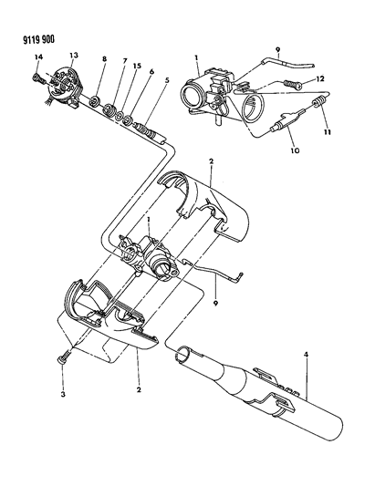 1989 Chrysler LeBaron GTC Column, Steering Upper Floor Shift Without Tilt Diagram