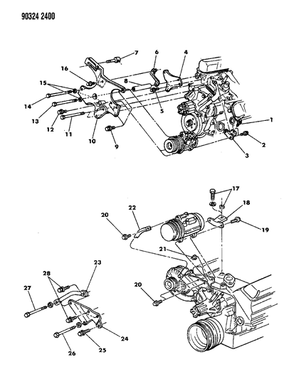1990 Dodge D150 Screw, W/Washer, Alternator And A/C Compressor Bracket Diagram for 6027880