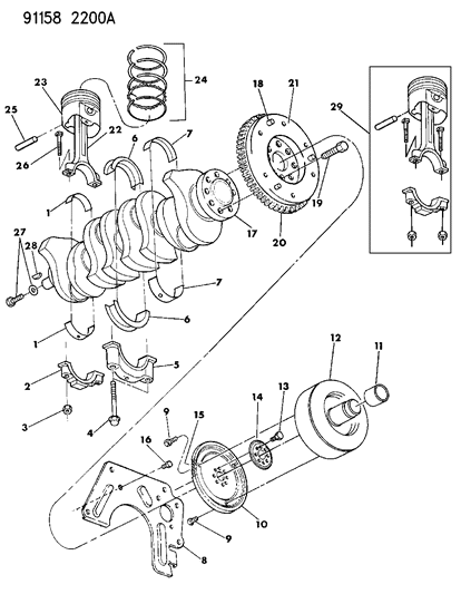 1991 Chrysler LeBaron GTC Crankshaft, Pistons And Torque Converter Diagram 1 - Thumbnail