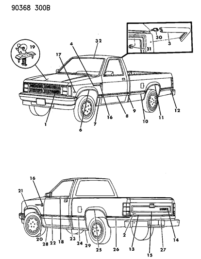 1990 Dodge Dakota Belt Weatherstrip, Outer Diagram for 4260134