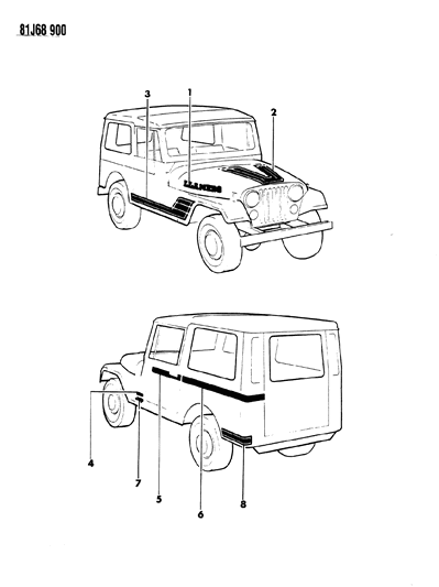 1986 Jeep Wrangler Decals, Exterior Diagram 9 - Thumbnail