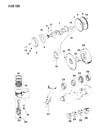 1986 Jeep Comanche Crankshaft , Flywheel And Piston Diagram 3 - Thumbnail