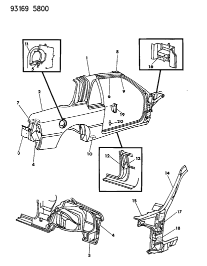 1993 Chrysler LeBaron GTC Aperture Panel & Front Pillar Diagram 1 - Thumbnail