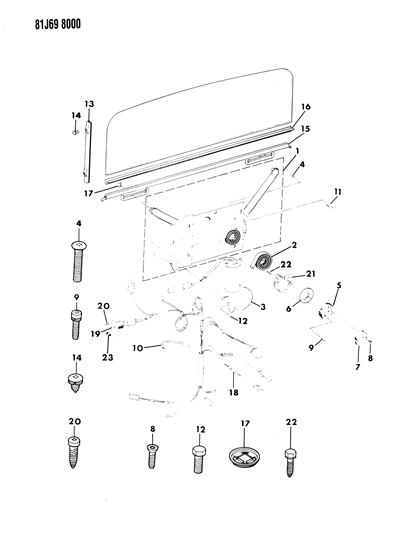 1984 Jeep Grand Wagoneer Regulator - Tailgate Glass Diagram 1 - Thumbnail