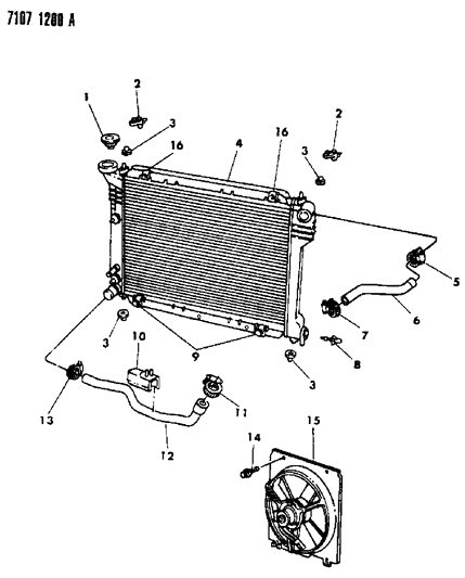 1987 Dodge Omni Radiator & Related Parts Diagram 1 - Thumbnail