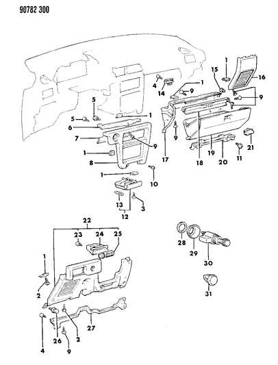1990 Dodge Colt Instrument Panel Bezels & Glovebox Diagram 2 - Thumbnail