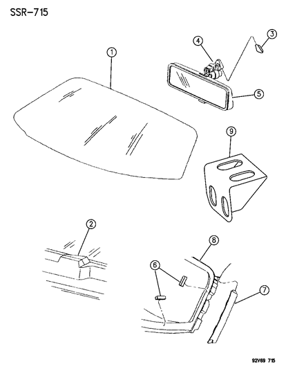 1996 Dodge Viper Glass - Windshield Frame & Mirror Diagram 1 - Thumbnail