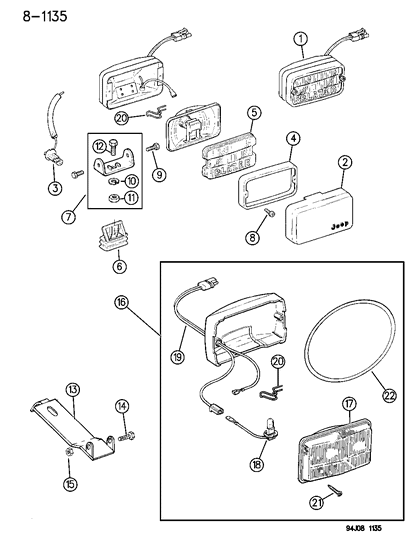 1995 Jeep Grand Cherokee Fog Lamp Assembly Diagram for 55055129