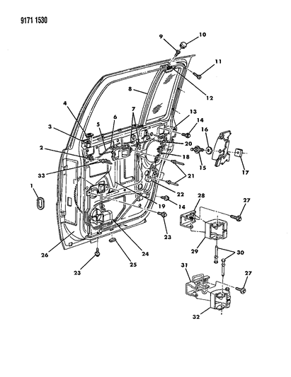 1989 Dodge Spirit Door, Rear Shell, Hinges & Remote Control Diagram