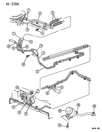 1994 Chrysler LeBaron GTC Fuel Lines & Filter Diagram