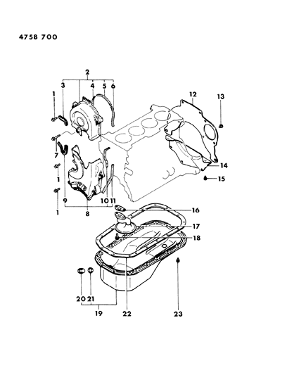 1984 Dodge Conquest Oil Pan & Timing Cover Diagram 2 - Thumbnail