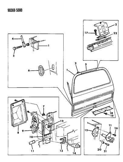 1990 Dodge D150 Hatch Gate & Attaching Parts Diagram