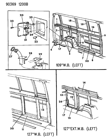 1992 Dodge Ram Van Support, Rear W/127" Extension Wheelbase Upper Diagram for 55023370