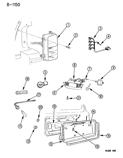 1994 Jeep Grand Cherokee Headlamp Assembly Clip Diagram for 6502776