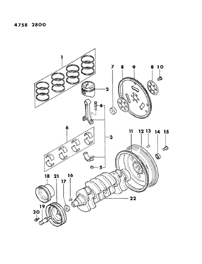 1984 Dodge Ram 50 Piston & Crankshaft Diagram 2 - Thumbnail